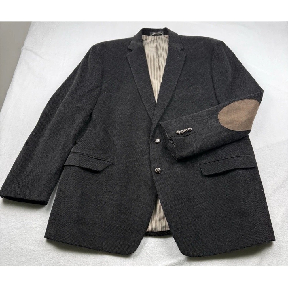 Chaps Black Corduroy Blazer Elbow Patch Sport Coat Jacket Men's Size 48L